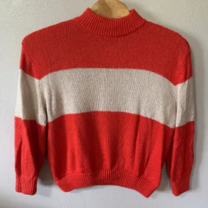 Aerie Striped Colorblock Mock Neck Sweater‎ Pullover Knit Orange Cream Womens XL thumbnail 1