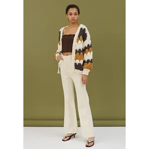 CHICWISH Color Block Hand Knit Chunky Cardigan Sweater Smoke Medium Large thumbnail 5