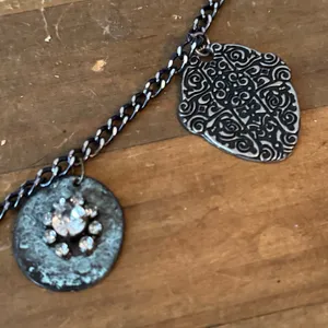 Long mixed metal coin medallion charm necklace thumbnail 5