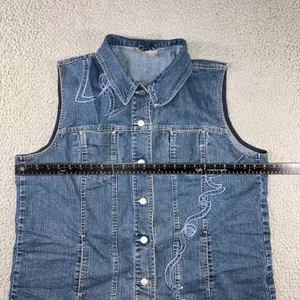 Retro Embroidered Denim Vest Women‎ XL Blue Boho Western VTG Coastal Art Utility thumbnail 3
