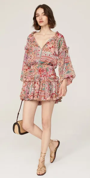 MISA Los Angeles Multicolored Metallic Split Neck Long Sleeve Elena Dress Size S thumbnail 1