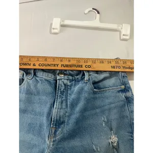 Good American Flare Jeans Women 10/30 Light Wash Distressed Raw Hem High Rise‎ thumbnail 7