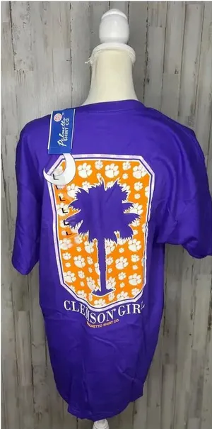 Hanes NWT Clemson Tigers Women's Large‎ Purple Paw Palm Tree "Clemson Girl" T-Shirt thumbnail 1