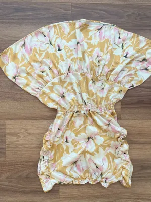 Steve Madden Floral Ruffle Mini Dress Size L Mustard Pink thumbnail 4