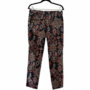 ZARA Mid Rise Black Batik Slim Cotton Bohemian Denim Pants Sz M thumbnail 3