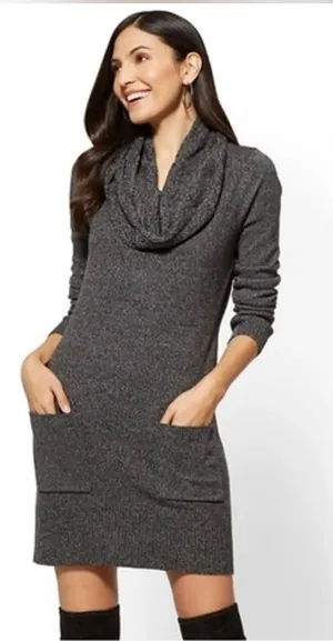 AGB cowl neck ribbed sweater dress Black Size L thumbnail 1