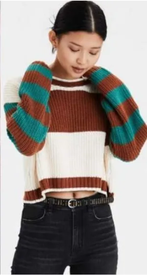 American Eagle Mixed Stripe Boxy Cropped Sweater Pullover Ginny & Georgia XS thumbnail 1