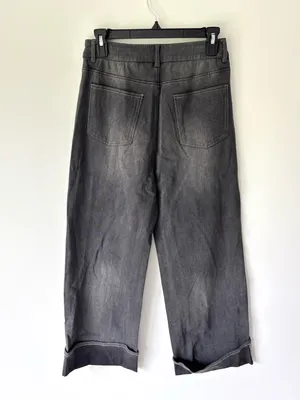 Halara High Waisted Wide Leg Jeans Faded Black Wash Cuffed Hem Baggy Loose Fit thumbnail 5