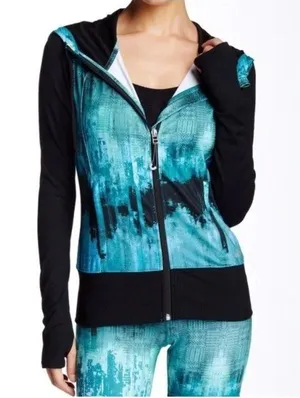 Alo Yoga Watercolor Desert Flow Full-Zip Hoodie Jacket Blue Green Black Size S thumbnail 1