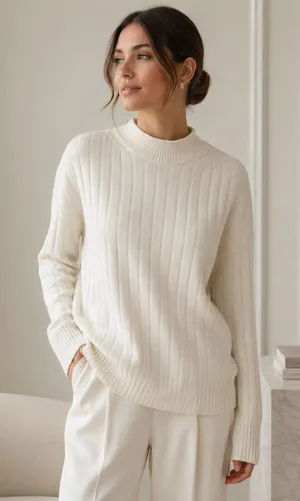 Banana Republic Womens Ivory Ribbed Roll Neck Sweater Merino Wool Cashmere Small thumbnail 1
