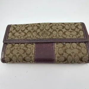 Coach Signature C Flap Brown Burgundy Canvas Wallet thumbnail 3