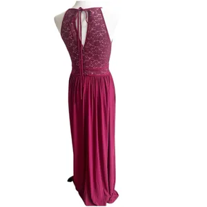 Morgan & Co Size Small Keyhole Sequins Tie Back Halter Maxi Dress Prom Maroon thumbnail 2