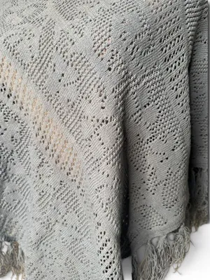 Bette Sung Crochet Knit Poncho Size OS Light Blue Geometric Fringe thumbnail 5