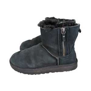 UGG 1118853 Black Suede‎ Leather Shearling Double Zip Mini Boots Womens Size 7 thumbnail 2