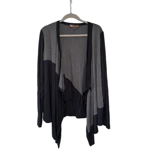 Adrienne Vittadini Women's Draped Open Front Cardigan Black Gray XL thumbnail 2