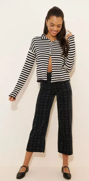 Maeve Anthropologie The Colette Cropped Wide-Leg Pants: Plaid Corduroy Edition thumbnail 1