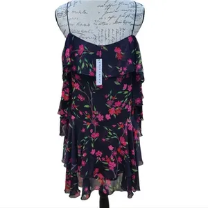 Alice + Olivia Black Floral Silk‎ Chiffon Lexis Sakura Mini Dress Off Shoulder 6 thumbnail 5