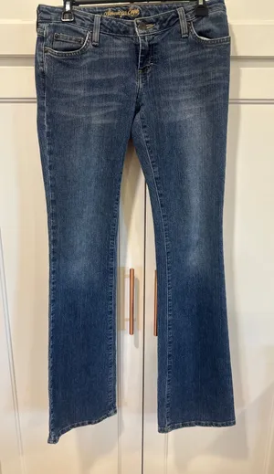American Eagle Outfitters Womens skinny Flare Leg Jeans Medium Wash 4 Long denim thumbnail 1