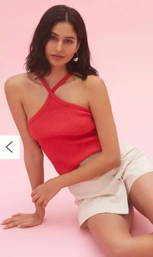 Anthropologie Ribbed Red Halter Tank thumbnail 2