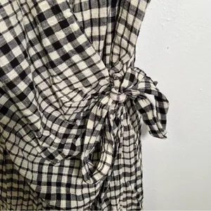 Free People Womens Size 0 Nodia Gingham Check Wrap Mini Dress Black White Cotton thumbnail 6