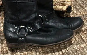 Frye Phillip Harness Short Ankle Boots Womens Size 7.5B Black Leather Zip Moto thumbnail 1