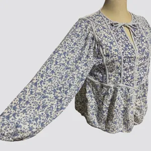 Old Navy M Poet Top Oversized Peasant Blue Paisley Cottage Boho Spring‎ Hippie thumbnail 2