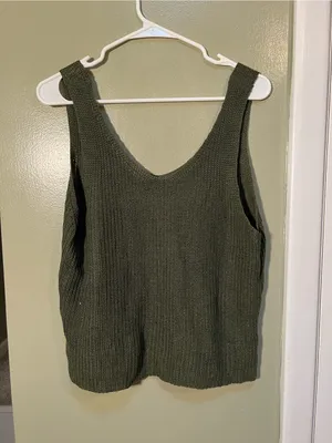 Women’s Size Large Sleeveless Sweater Reversible Scoop Neck V-Neck Knit Green thumbnail 5