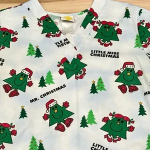 Vintage Little Miss Mr. Christmas Scrub Top Women’s Medium thumbnail 2