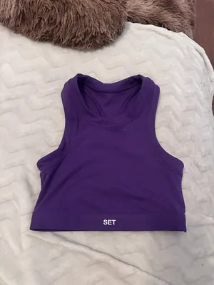 Set Active deep purple racerback crop top sports bra thumbnail 3