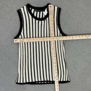 New York & Co Striped Ribbed Knit Sleeveless Sweater Tank Top Tan‎ Black Large thumbnail 11