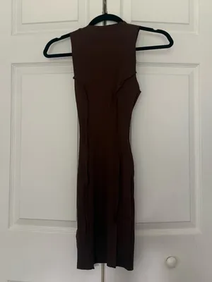 Naked Wardrobe Snatched and Sexy Bodycon Mockneck Dress Chocolate Brown Small thumbnail 2