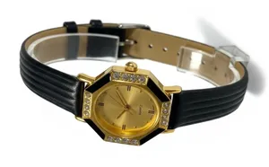Gold Tone Black Accent Women's Quartz Fashion Watch with Rhinestone‎ Detail thumbnail 1