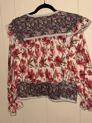 entro Multicolor Floral Ruffle Peasant Blouse - Red & Purple thumbnail 4
