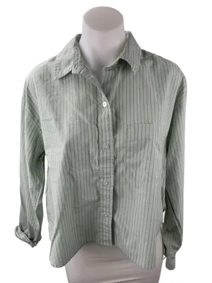Abercrombie & Fitch Womens Green Striped Long Sleeve Button Down Shirt Top Sz S thumbnail 1