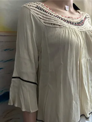 Intu Boho Crochet Yoke Cream Women's Blouse Top SM NWT thumbnail 5