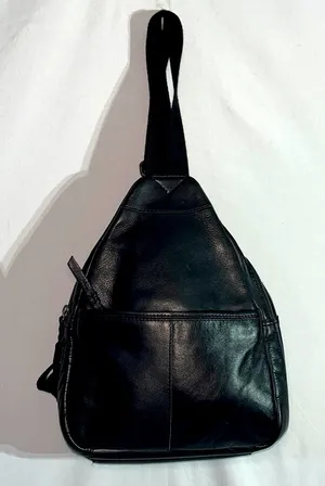 Leather backpack with 2 center zip pockets Black thumbnail 1