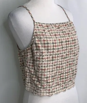 American Eagle Gray & Red Checkered Cropped Spaghetti Strap Tank Top L thumbnail 1