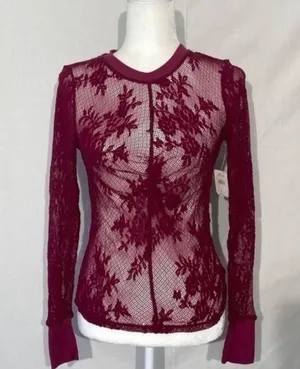 Free People U Into This Lace Long Sleeve Top In Rose Hypnotic Size thumbnail 5