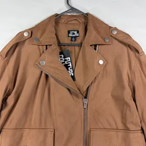 Future Collective Reese Blutstein Brown Faux Suede Moto Jacket Small NEW thumbnail 3