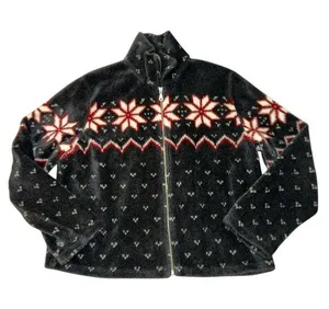 Barrage Authentic fair isle red grey full zip fuzzy jacket women’s size XL thumbnail 1