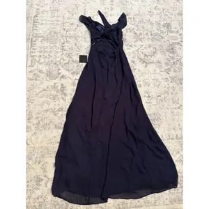 Lulus Sweetest Entrance Navy Blue Ruffled Tie-Back Maxi Dress Size Medium NWT thumbnail 4