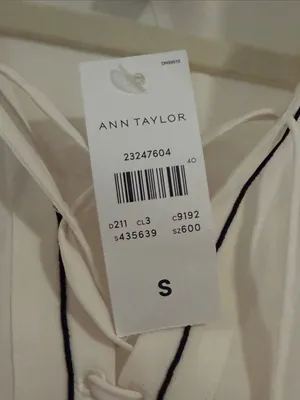 Ann Taylor Cream Long-Sleeve Lace-Up Blouse with Contrast Trim thumbnail 5