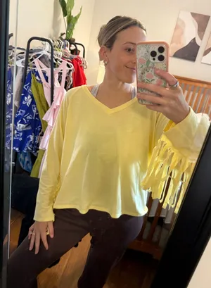Peach Love California Yellow fringe top thumbnail 1