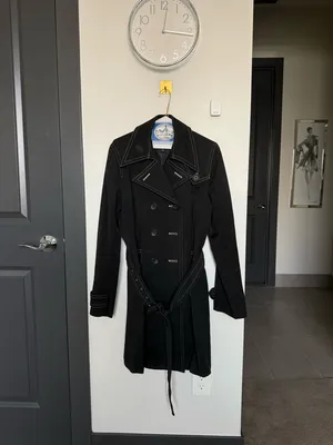Vintage Banana Republic Black Cotton Trench Coat Contrast Stitch Belted L thumbnail 3