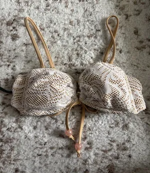 wild fable Cream Lace Overlay Bikini Top with Tan Accents thumbnail 1