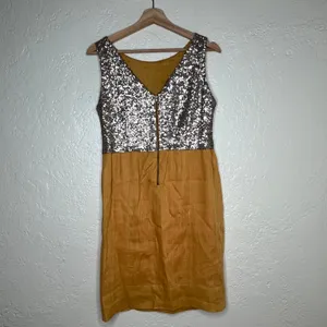 Zyga Lin'n Laundry Sequin Linen Dress Mustard Yellow Gold Sleeveless Sheath 38 S thumbnail 2