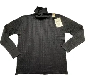 NEW Parisian Black Silk Cable Knit Turtleneck Sweater Womens Large Luxury VTG thumbnail 1