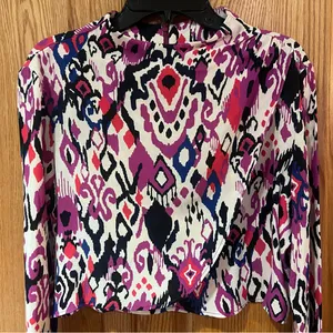 ZARA Abstract Print Mock Neck Long-Sleeve Crop‎ Top Size Small Pink Purple Blue thumbnail 9