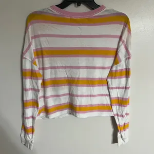Quiksilver Womens Striped Long Sleeve Cropped‎ Pocket T-Shirt Pink Yellow Small thumbnail 9