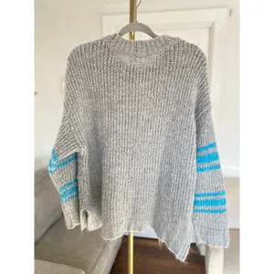 Aerie Oversized Knit Sweater Blue Stripe Clean Girl Streetwear S Cozy Lounge Y2K thumbnail 3